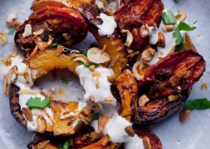 Ottolenghi Butternut squash with ginger tomatoes and lime yoghurt